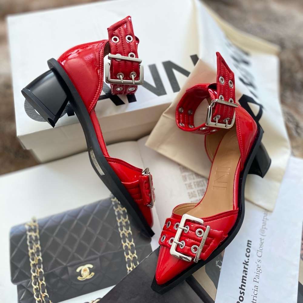 GANNI Chunky Buckle Open Cut Pumps - Picture 5 of 15